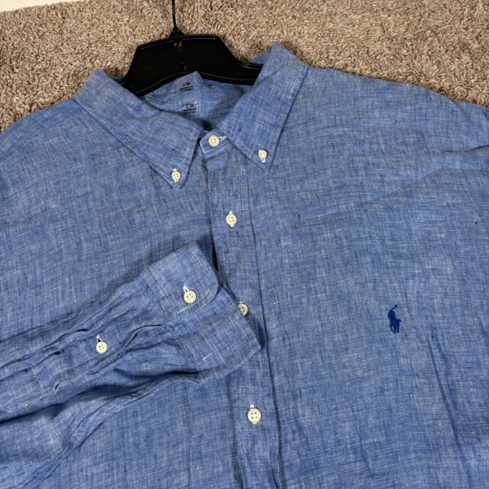 Polo Ralph Lauren Men 4XLT Blue 100% Linen Long Sleeve Button Down Shirt NWT